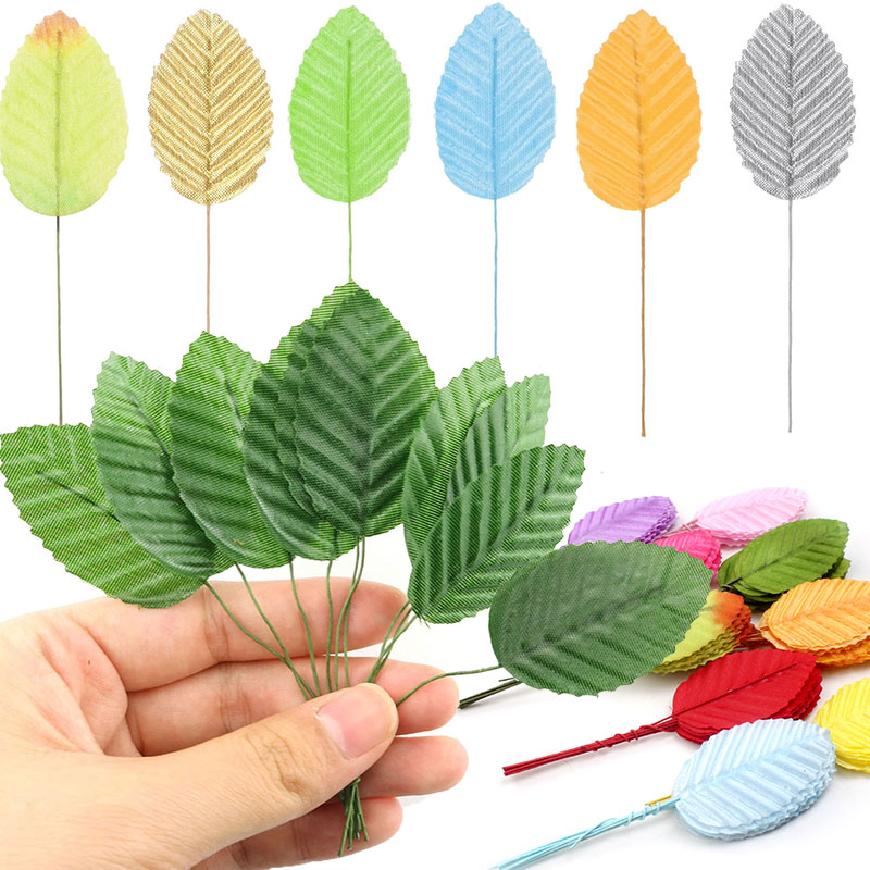 Florist Supply Bulk - 50/100/200 PCS ประดิษฐ์ผ้าไหมกุหลาบใบ Faux แบบมีสายเดี่ยว Leaf