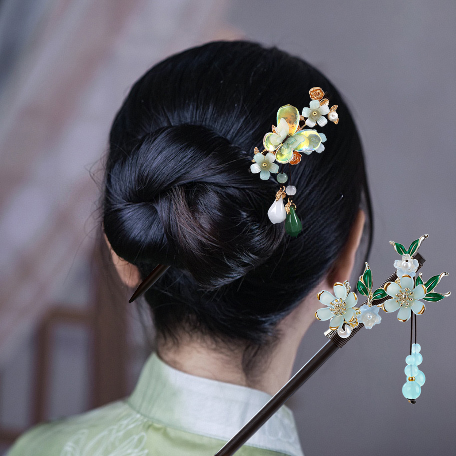 Supply Florist - ไม้เสียบผมประดับพู่ห้อยสำหรับผู้หญิง กิ๊บติดผมโบราณรูปดอกไม้ สำหรับมวยผมทรงอัพดอย เครื่องประดับผมแฟชั่น ของขวัญ
