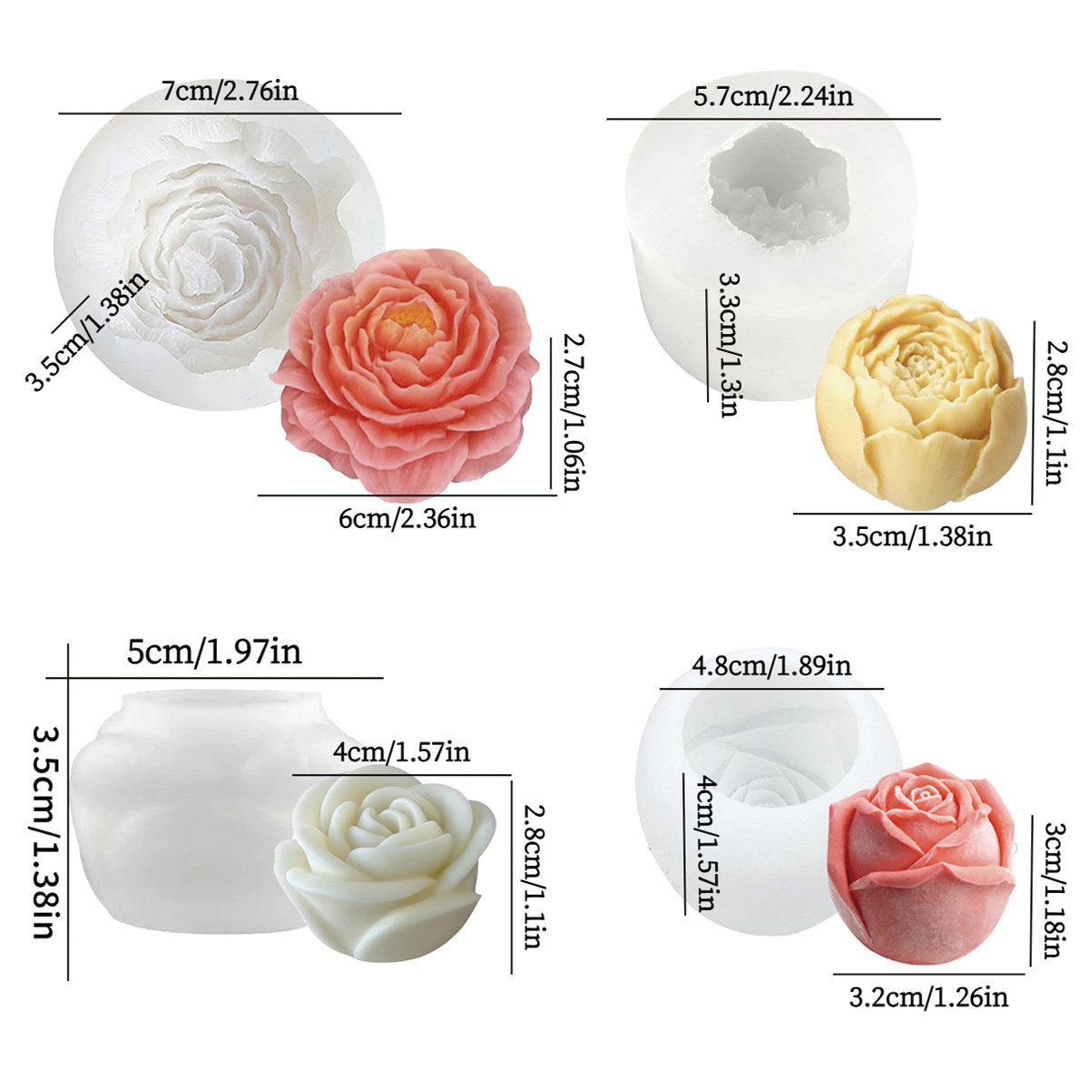 Florist Supply Bulk - ชุดแม่พิมพ์ดอกไม้ 4 ชิ้น - ดอกโบตั๋น, กุหลาบ,